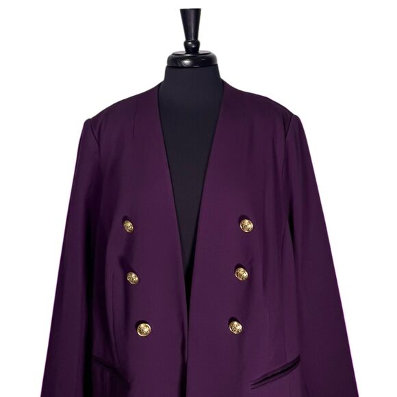 Lane Bryant Womens Blazer 24 Purple Double Breasted Gold Button Stretch Jacket - Picture 6 of 9